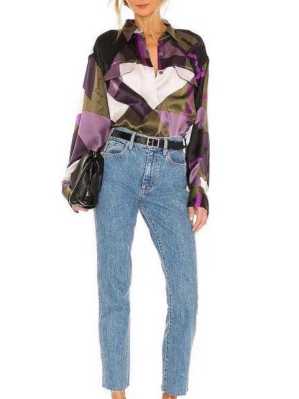 Equipment Femme Silk Blouse Purple Green‎ Geometric Print Button Down Top